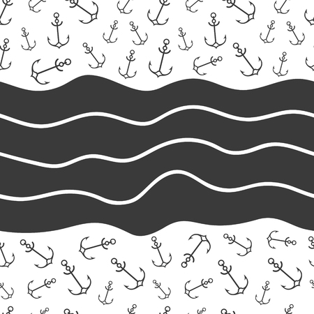 Simple graphic seamless pattern of marine themes. Anchor of ship wrapping paper texture for design. Oceanic vector background, repeating wallpaperのイラスト素材