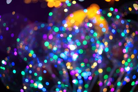 Beautiful Christmas background with garlands and bokeh. New year  multi-colored picture. Abstract photo image for designの写真素材