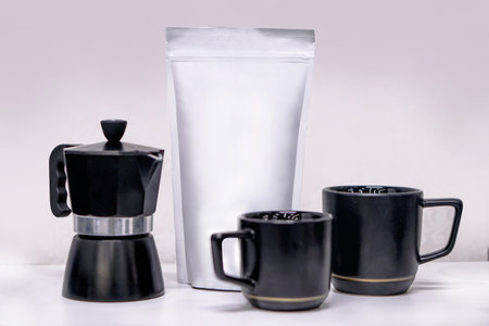 Mocap for your logo or brand. Coffee, tea packaging theme as a template for design. Box with a clean...