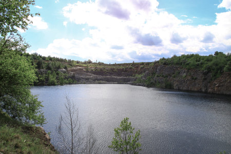 Beautiful river in the highlands in summer. Lake in an ecologically clean park reserve on a...