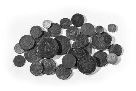 Ancient coins of the Russian Tsarist Empire. Collectible background on an isolated background! Numismatics of old money. Stock photo for designの写真素材