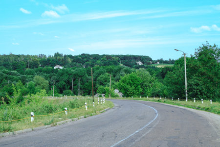 Road in the village among beautiful nature. Landscape in the summer. Stock photo background