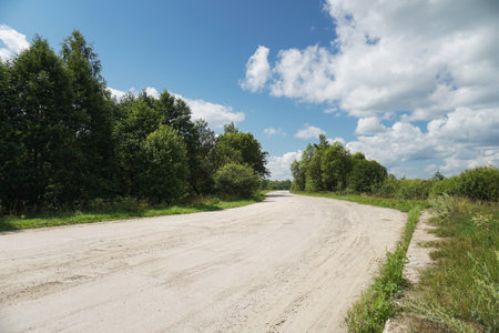 Large dirt road outside of civilization. Road In Russia in Siberia. Nature stock backgroundの写真素材