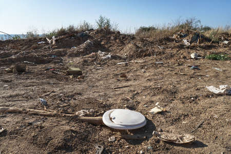 Garbage filled up on the seashore. Traces of human activity. pollution of the shores of India and Srilanka.の写真素材