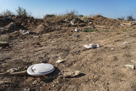 Garbage filled up on the seashore. Traces of human activity. pollution of the shores of India and Srilanka.の写真素材
