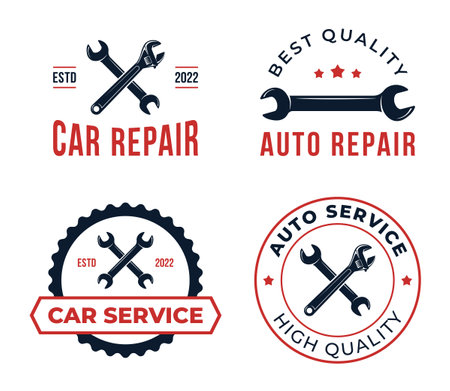 A set of logos for auto service and auto repair. Badges and labels for car service. vector illustrationのイラスト素材