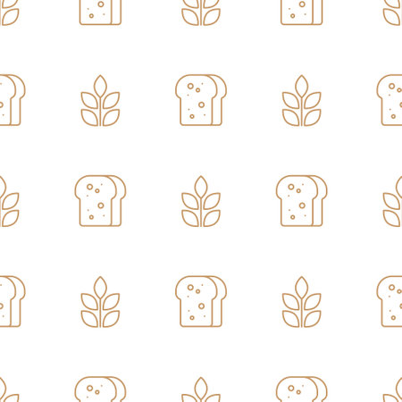 Bread toast and wheat line pattern. Seamless vector pattern with breadのイラスト素材