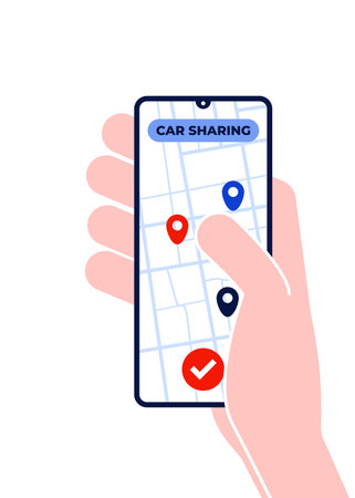 Order carsharing online. The hand holds the smartphoneのイラスト素材