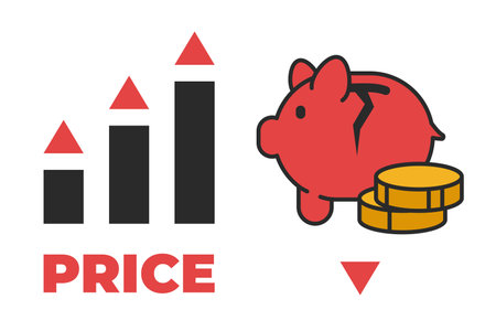Rising prices and low income. Graph of increased expenses, broken piggy bank. economic crisisのイラスト素材