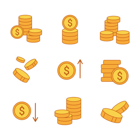 Set of money icon. Modern flat with line style dollar coins icon with editable strokeのイラスト素材