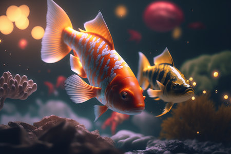 Fish in the aquarium. Underwater world. AI Generated Image.の素材