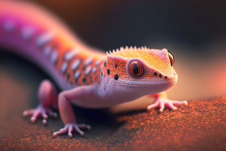 Leopard gecko on a brown background. Close-up.の素材