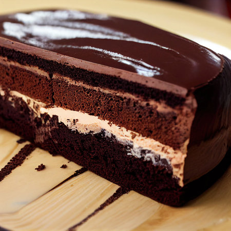 Chocolate cake on a wooden plate. Shallow DOFの素材