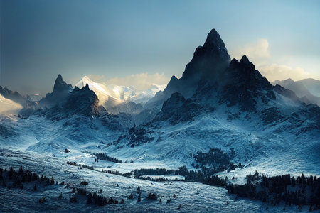 Beautiful winter landscape in the Dolomites. Italy, Europe.の素材