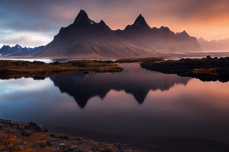 Beautiful landscape of tall mountain range, Iceland, Europeの素材