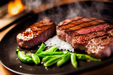 Grilled Tenderloin Steak with Fresh Green Peasの素材