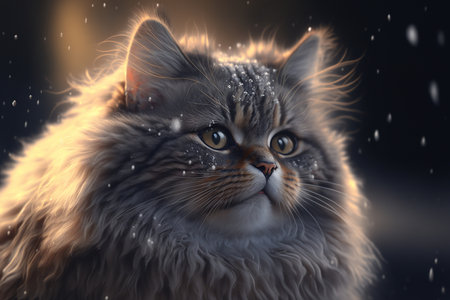 Siberian cat with snowflakes. 3D illustration.の素材