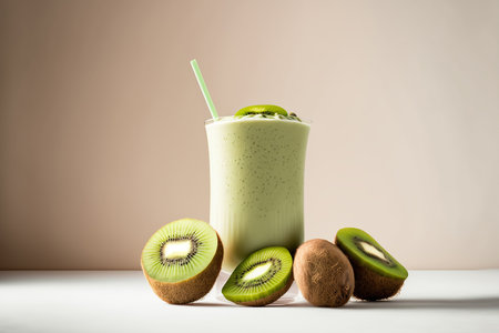 Kiwi smoothie in a glass with fresh kiwi fruitsの素材
