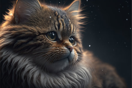 Close-up portrait of Siberian cat on a black backgroundの素材