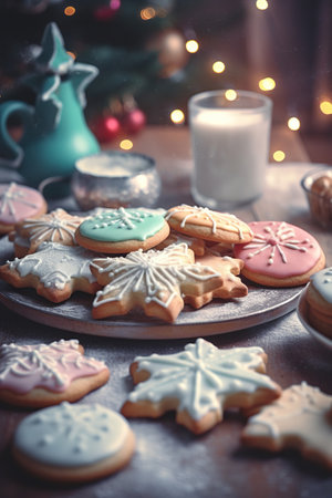 Christmas cookies on a wooden background. Close-up view.の素材
