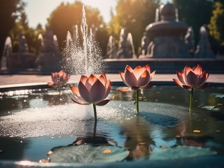 Beautiful waterlily or lotus flower in the pond.の素材