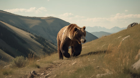 Grizzly bear walking in the mountains. Toned.の素材