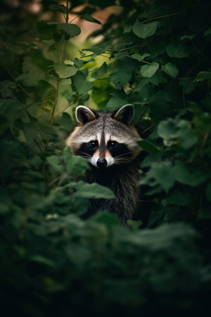 Raccoon in the forest. Wildlife scene from wild nature.の素材