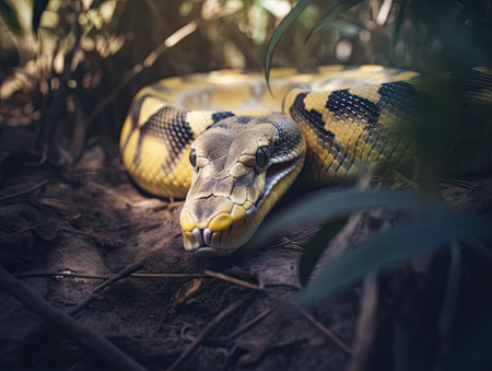 Reticulated python (Python reticulatus) in the forestの素材