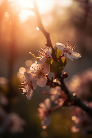 Beautiful cherry blossoms in spring, close-up, soft focusの素材