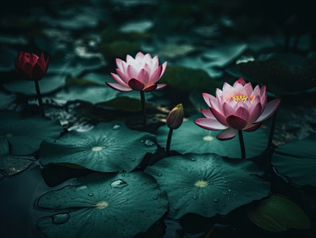 Beautiful lotus flower in the pond with vintage color tone.の素材