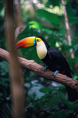 Toucan bird sitting on a branch in the rainforest.の素材