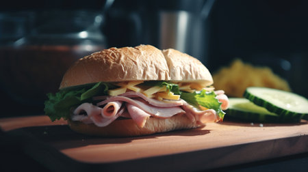 Sandwich with ham, cheese, cucumber and mayonnaiseの素材