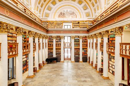 Helsinki Finland - September 19th 2019: National Library of Finland. Inside the building with book shelves and study tables. Photo from height.のeditorial素材