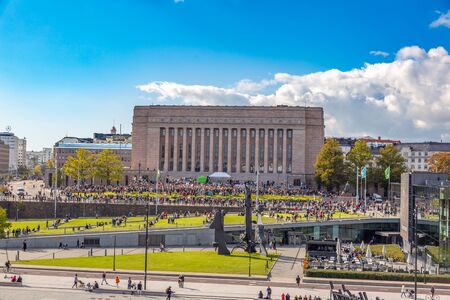 Helsinki, Finland - September 27 2019: Young students gather in climate change protest rally, School Strike 4 Climate, and demand urgent action on climate change.のeditorial素材