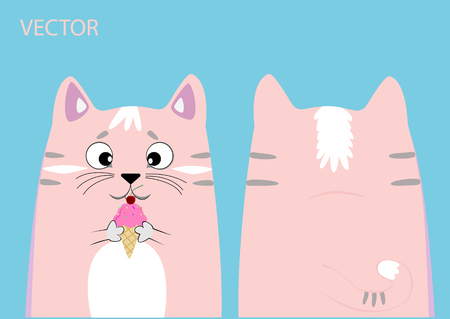 Cute pink cat with ice cream. Back side. Series.のイラスト素材