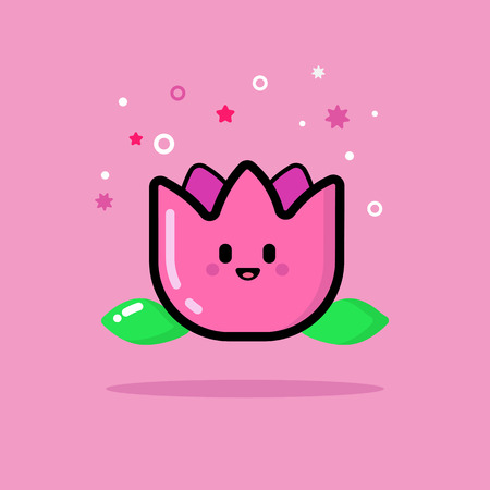 Cartoon smiling flower on a pink background.のイラスト素材