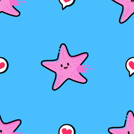Seamless pattern with a fun starfish isolated on a blue background.のイラスト素材