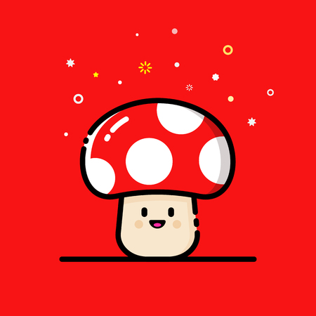 Cute cartoon mushroom on a red background.のイラスト素材