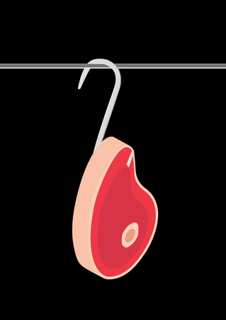 Piece of meat hanging on a hook on a black backgroundのイラスト素材