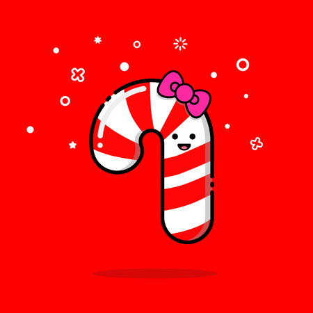 Cartoon candy cane on the red backgroundのイラスト素材