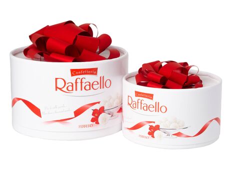 KHABAROVSK, RUSSIA - JUNE 28, 2018: Two boxes of Raffaello sweets - Crispy coconut with whole almond. Produced by the Italian company Ferrero.のeditorial素材