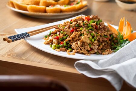 Chinese meat on a white plate. Asian cuisine.の写真素材