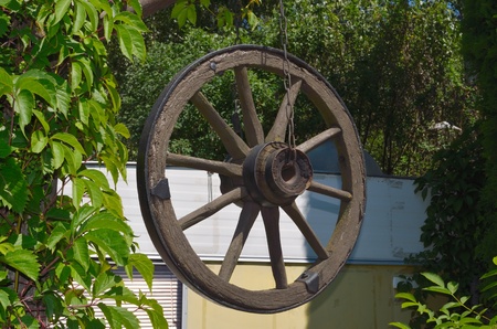 Wheel from an ancient vehicleの写真素材