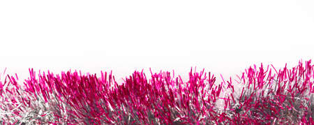 Ribbon fluffy festive garland silver and bright red colorの写真素材