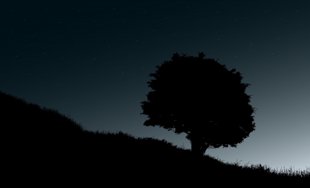 Illustration of the lonely tree at night in vectorのイラスト素材