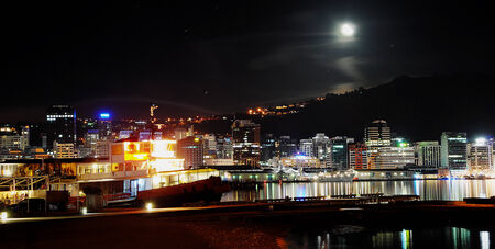 picture of wellington harbor at quiet night, wellington is main city of new zealandのeditorial素材