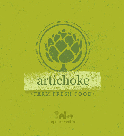Artichoke Farm Fresh Food. Eco Green Vector Design Element With Grunge Backgroundのイラスト素材