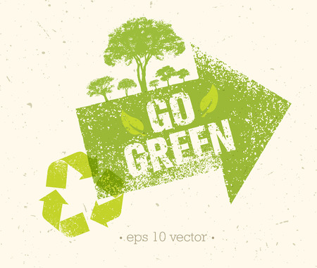 Go Green Recycle Reduce Reuse Eco Poster Concept. Creative Organic Illustration On Rough Backgroundのイラスト素材