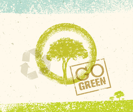 Go Green Recycle Reduce Reuse Eco Poster Concept. Creative Organic Illustration On Rough Backgroundのイラスト素材