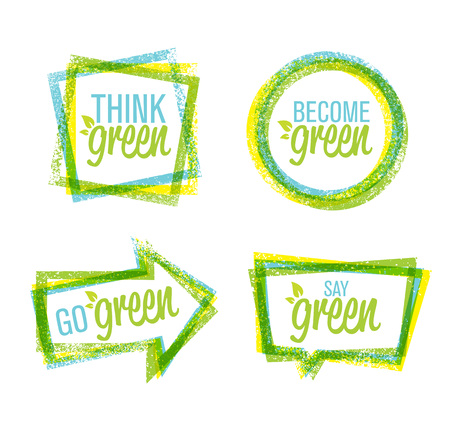 Natural rough label design and green icon set of designed Eco letteringのイラスト素材